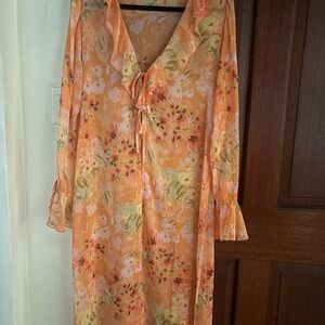 Wild Fable Floral Orange Ruffle Dress/Cover-Up/Cardi